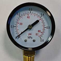 Манометр особопрочный D 50 мм, 1/4" осевой/back 0~0,5 - 0~6 бар