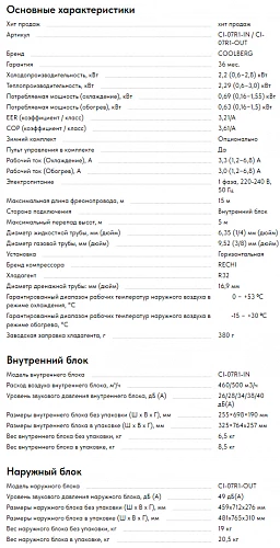 Cистема кондиционирования Runa inverter CI-07R1-IN / CI-07R1-OUT